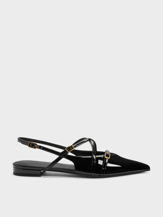 CHARLES & KEITH Trusted | Maybelle Patent Strappy Slingback Flats - Black Patent