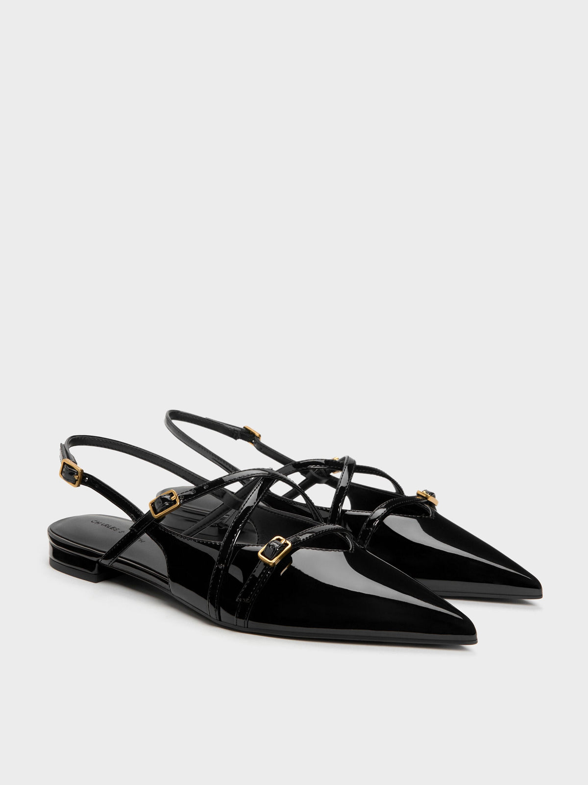 CHARLES & KEITH Trusted | Maybelle Patent Strappy Slingback Flats - Black Patent