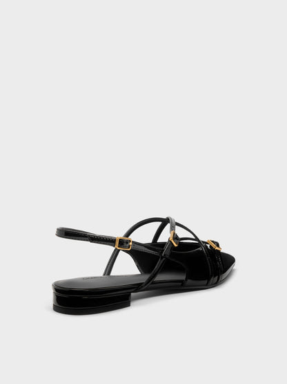 CHARLES & KEITH Trusted | Maybelle Patent Strappy Slingback Flats - Black Patent