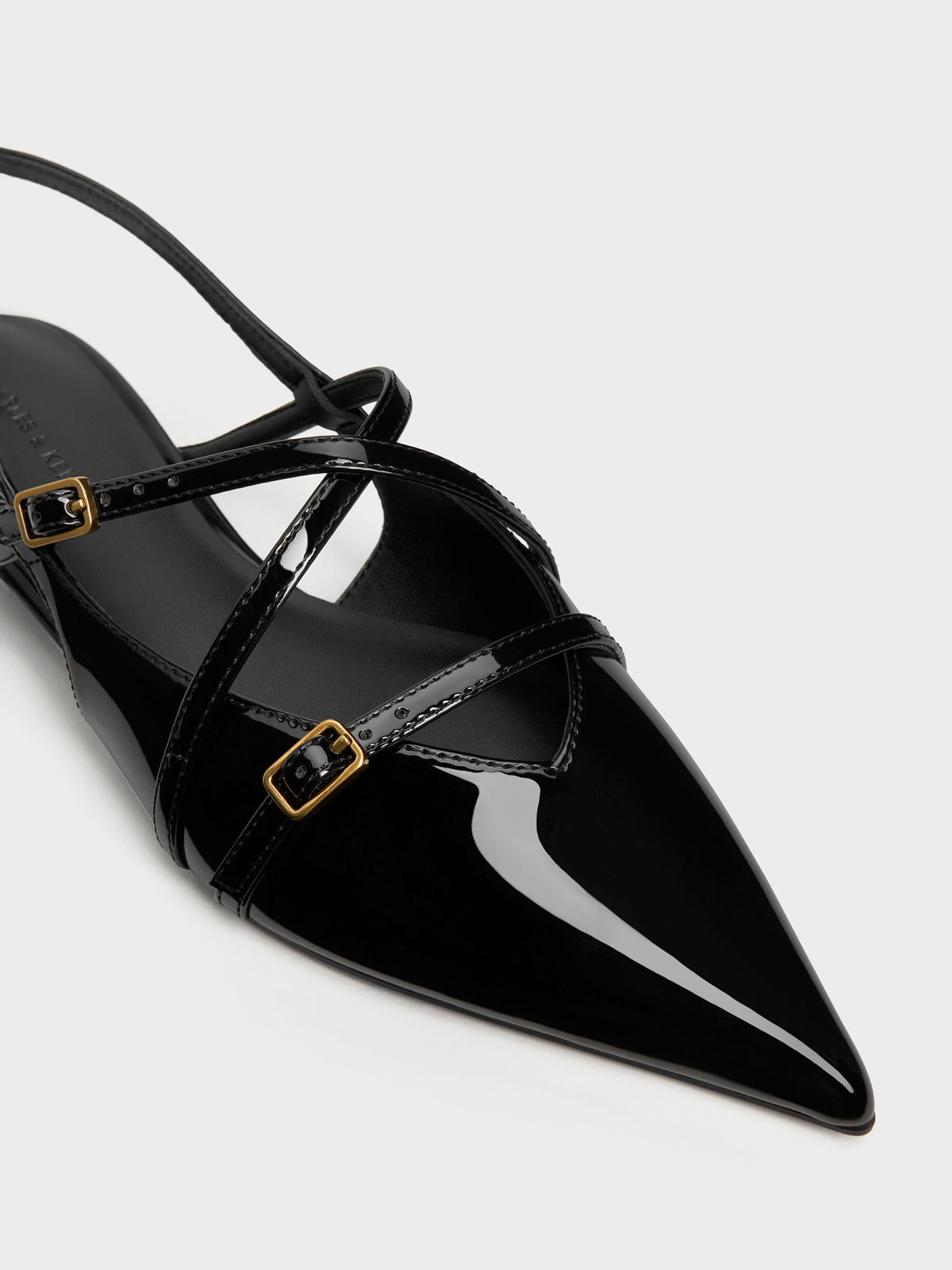 CHARLES & KEITH Trusted | Maybelle Patent Strappy Slingback Flats - Black Patent