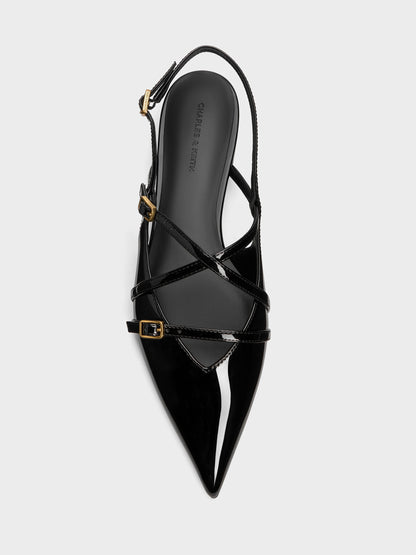CHARLES & KEITH Trusted | Maybelle Patent Strappy Slingback Flats - Black Patent