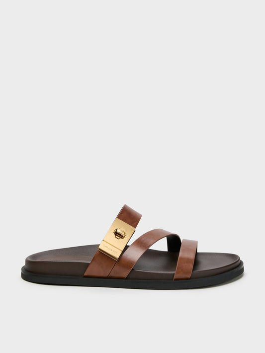 CHARLES & KEITH Exclusive | Aelin Metallic-Buckle Strappy Sandals - Cognac