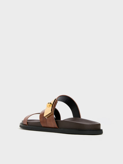 CHARLES & KEITH Exclusive | Aelin Metallic-Buckle Strappy Sandals - Cognac