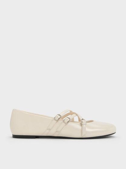 CHARLES & KEITH Exclusive | Triple-Strap Mary Jane Flats - Chalk