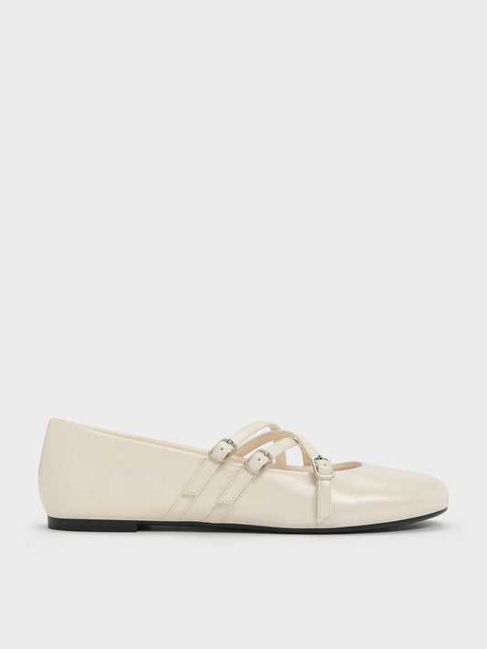 CHARLES & KEITH Exclusive | Triple-Strap Mary Jane Flats - Chalk