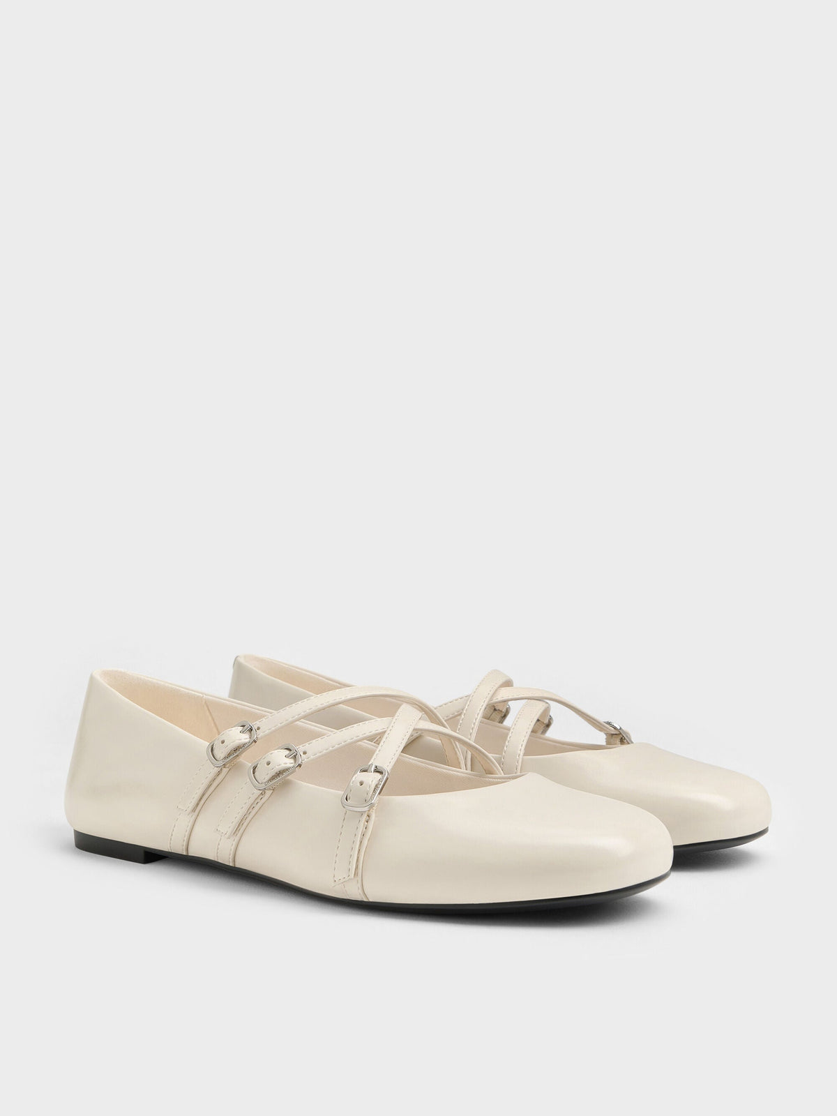 CHARLES & KEITH Exclusive | Triple-Strap Mary Jane Flats - Chalk