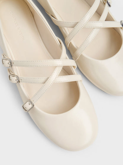 CHARLES & KEITH Exclusive | Triple-Strap Mary Jane Flats - Chalk