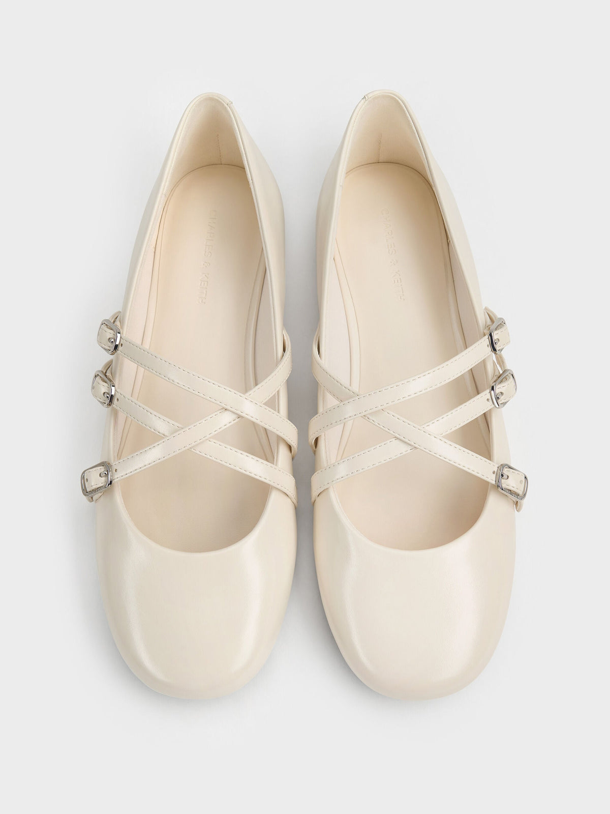 CHARLES & KEITH Exclusive | Triple-Strap Mary Jane Flats - Chalk