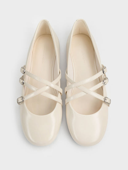 CHARLES & KEITH Exclusive | Triple-Strap Mary Jane Flats - Chalk
