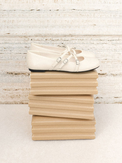 CHARLES & KEITH Exclusive | Triple-Strap Mary Jane Flats - Chalk