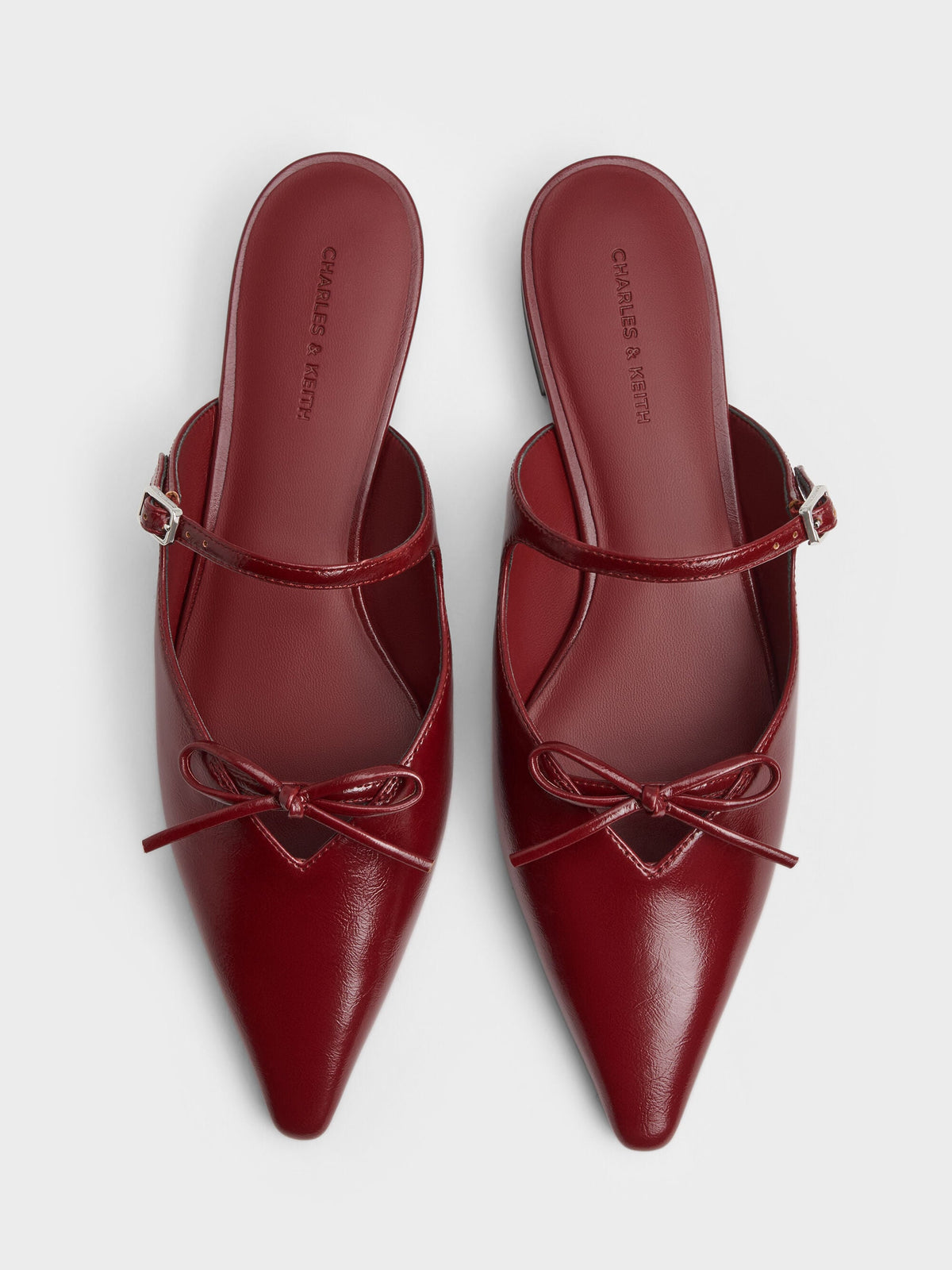 CHARLES & KEITH Popular | Bow Mary Jane Mules - Burgundy