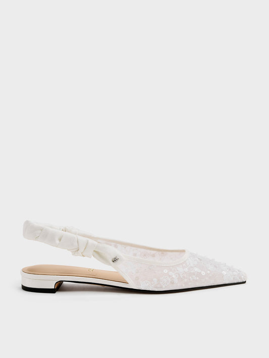 CHARLES & KEITH Exclusive | Tayari Embroidered-Mesh Slingback Flats - White