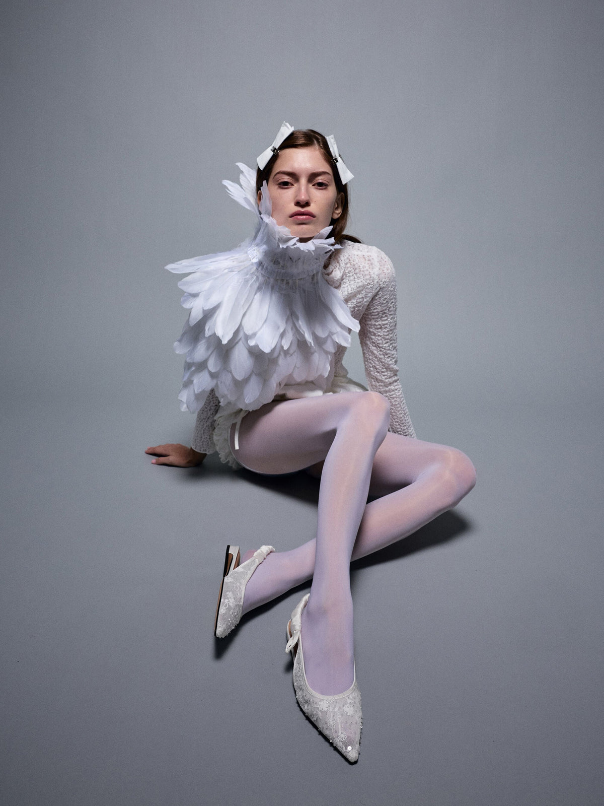 CHARLES & KEITH Exclusive | Tayari Embroidered-Mesh Slingback Flats - White