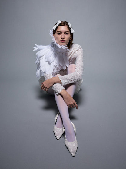 CHARLES & KEITH Exclusive | Tayari Embroidered-Mesh Slingback Flats - White