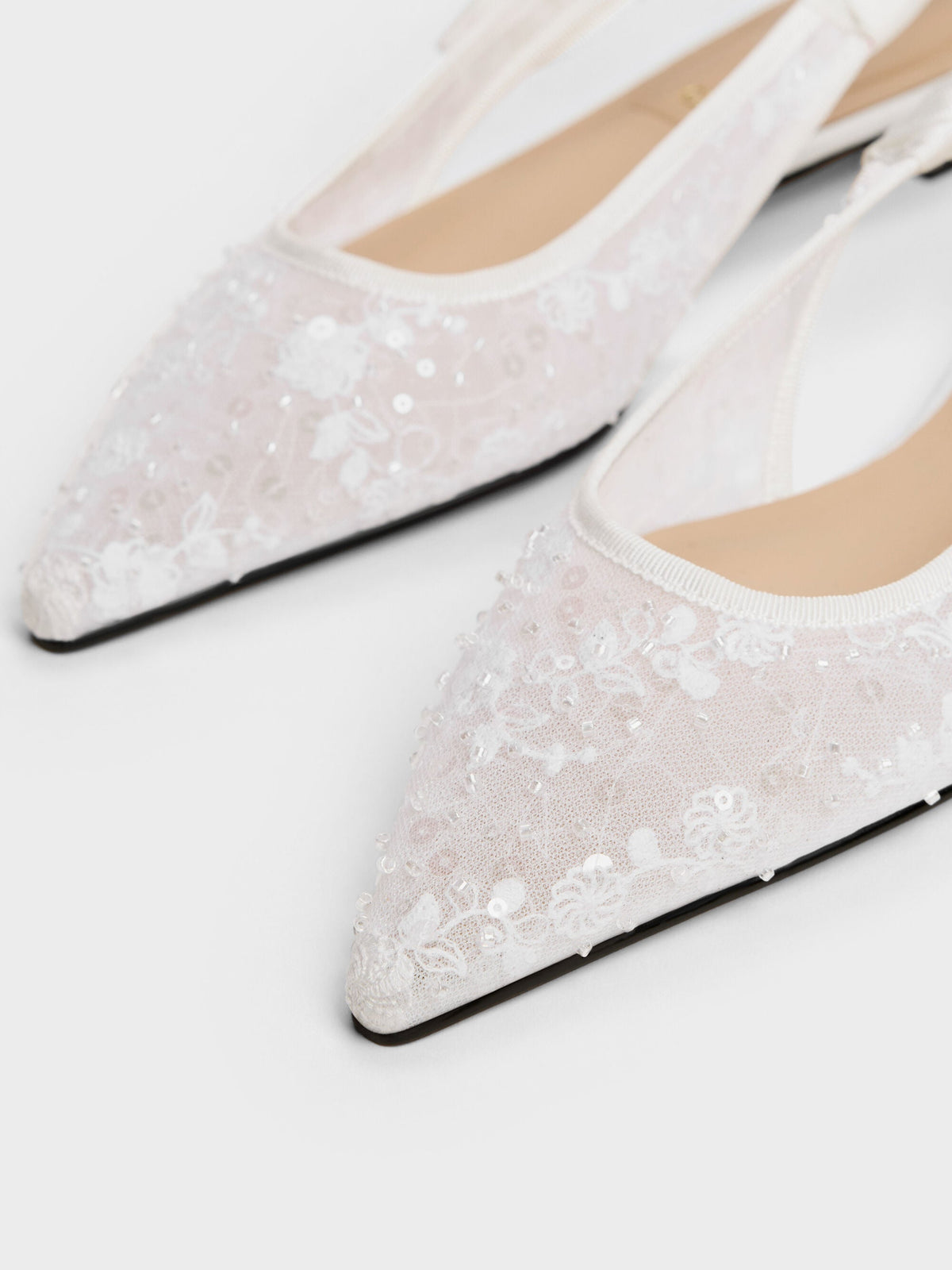 CHARLES & KEITH Exclusive | Tayari Embroidered-Mesh Slingback Flats - White