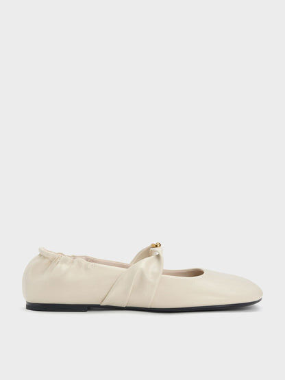 CHARLES & KEITH New | Metallic-Accent Twist-Strap Mary Jane Flats - Chalk