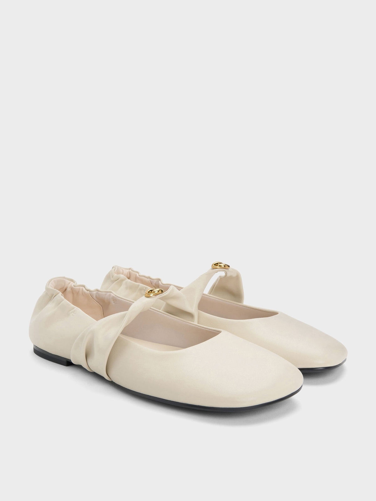 CHARLES & KEITH New | Metallic-Accent Twist-Strap Mary Jane Flats - Chalk