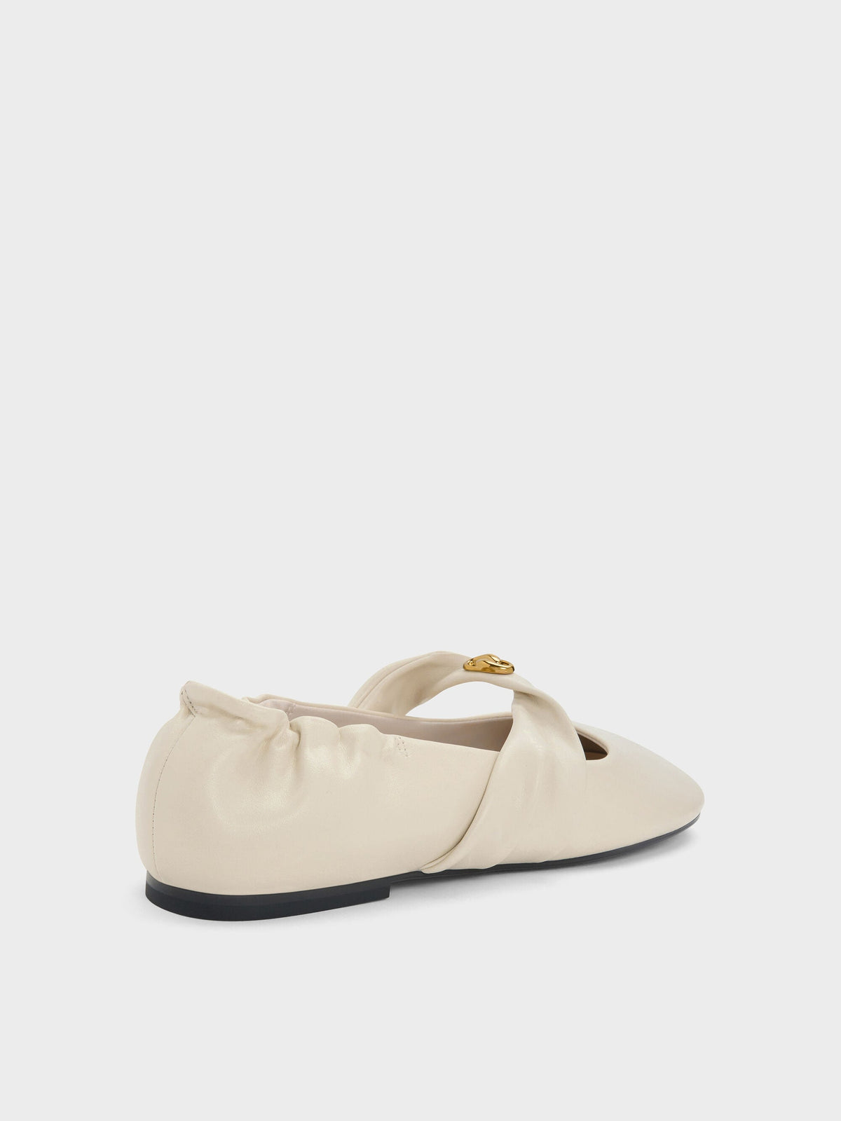 CHARLES & KEITH New | Metallic-Accent Twist-Strap Mary Jane Flats - Chalk