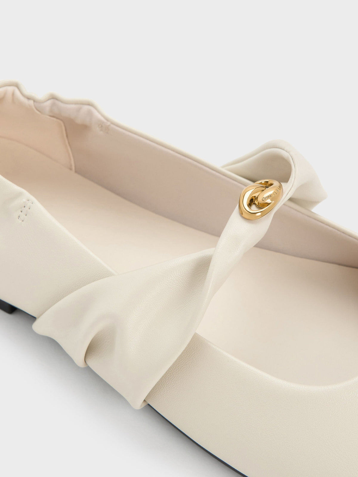 CHARLES & KEITH New | Metallic-Accent Twist-Strap Mary Jane Flats - Chalk