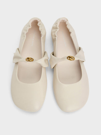 CHARLES & KEITH New | Metallic-Accent Twist-Strap Mary Jane Flats - Chalk