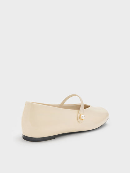 CHARLES & KEITH Top Pick | Marie Pearl Mary Jane Flats - Cream