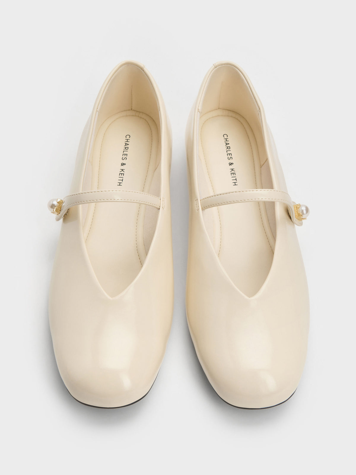 CHARLES & KEITH Top Pick | Marie Pearl Mary Jane Flats - Cream