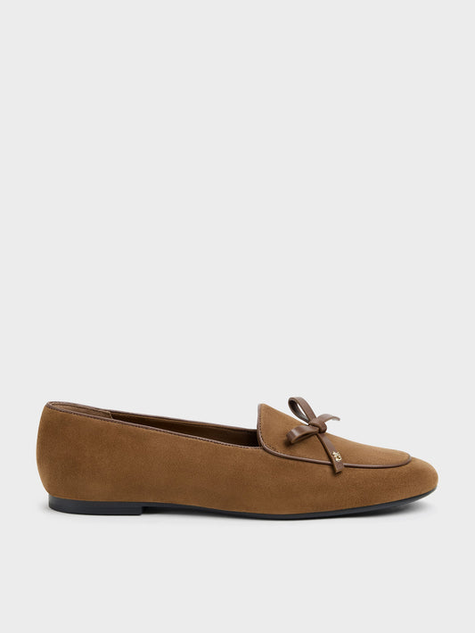 CHARLES & KEITH Trending | Leather & Suede Bow Loafers - Brown