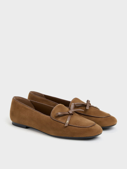 CHARLES & KEITH Trending | Leather & Suede Bow Loafers - Brown