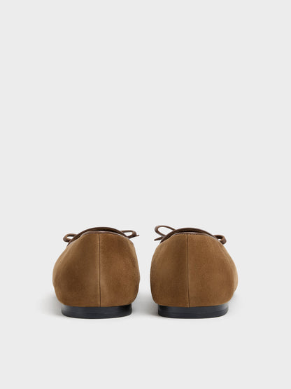 CHARLES & KEITH Trending | Leather & Suede Bow Loafers - Brown