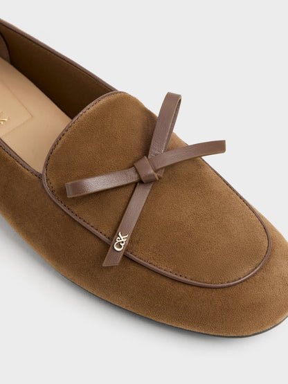 CHARLES & KEITH Trending | Leather & Suede Bow Loafers - Brown
