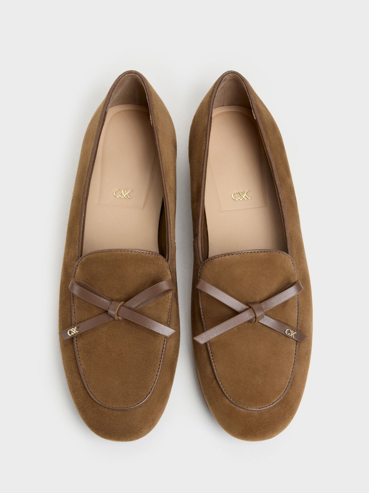 CHARLES & KEITH Trending | Leather & Suede Bow Loafers - Brown