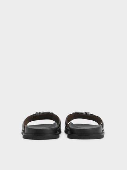 CHARLES & KEITH Latest | Stitch-Trim Buckled Slides - Black