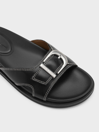 CHARLES & KEITH Latest | Stitch-Trim Buckled Slides - Black