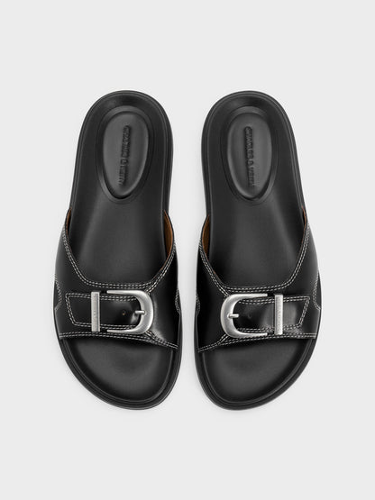 CHARLES & KEITH Latest | Stitch-Trim Buckled Slides - Black