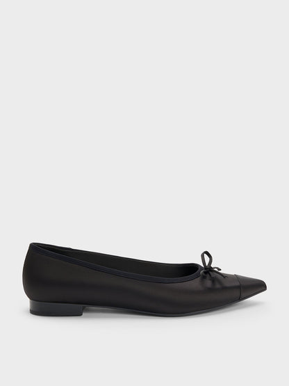 CHARLES & KEITH Discount | Briella Satin Cap-Toe Flats - Black Textured