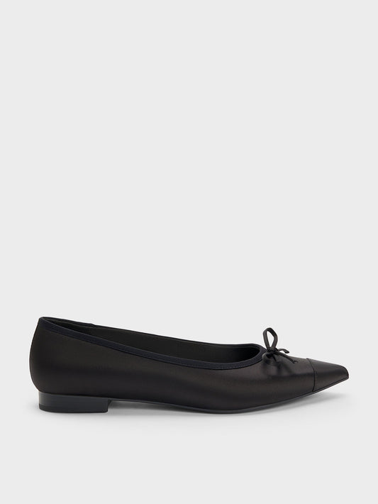 CHARLES & KEITH Discount | Briella Satin Cap-Toe Flats - Black Textured