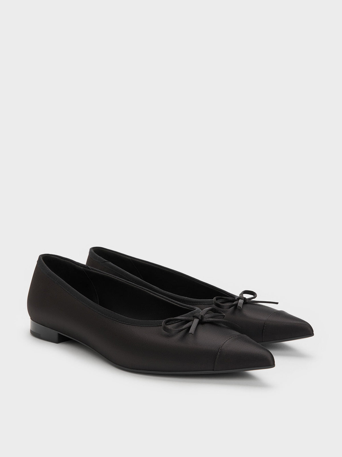 CHARLES & KEITH Discount | Briella Satin Cap-Toe Flats - Black Textured
