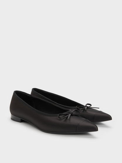 CHARLES & KEITH Discount | Briella Satin Cap-Toe Flats - Black Textured