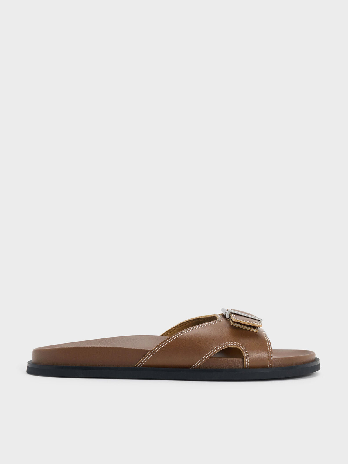 CHARLES & KEITH Sale | Stitch-Trim Buckled Slides - Cognac