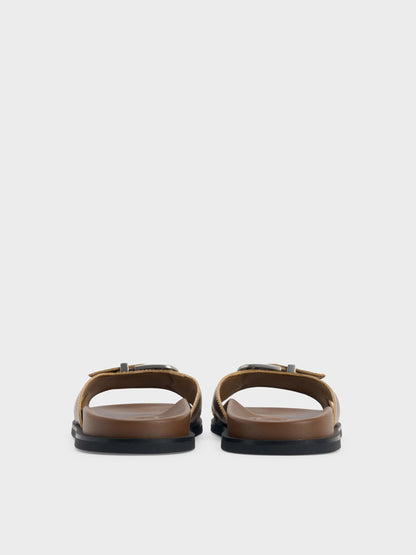 CHARLES & KEITH Sale | Stitch-Trim Buckled Slides - Cognac