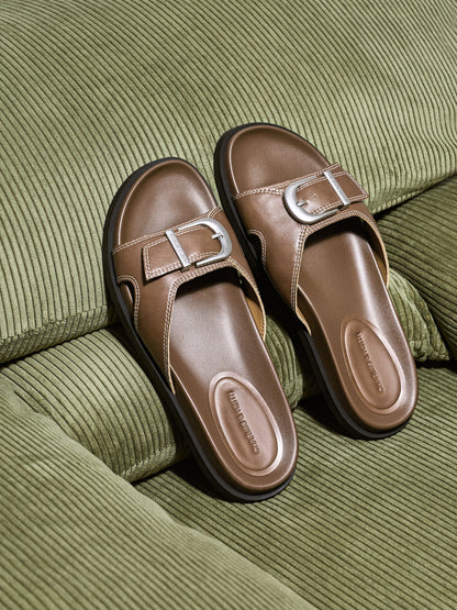 CHARLES & KEITH Sale | Stitch-Trim Buckled Slides - Cognac