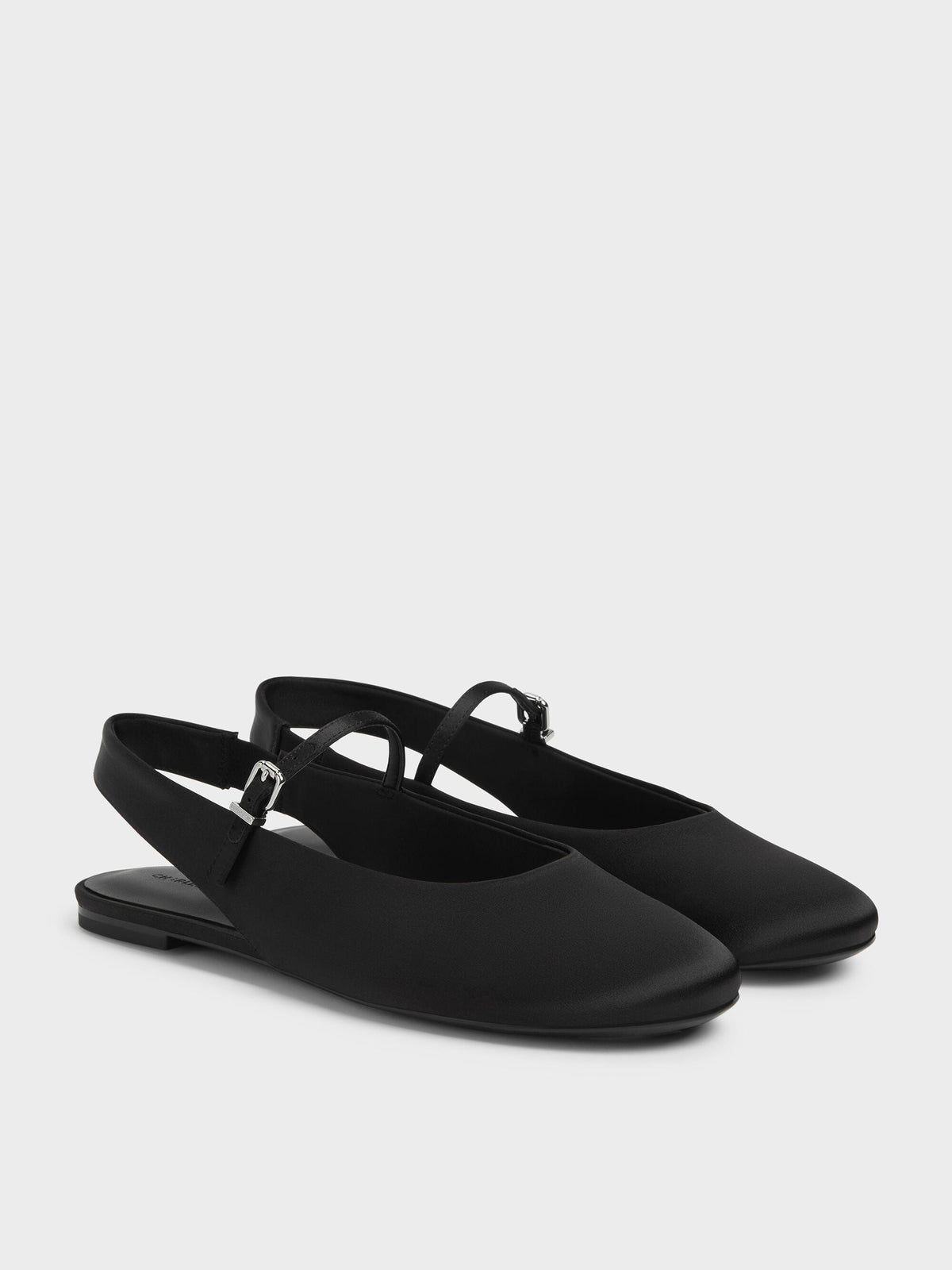 CHARLES & KEITH Premium | Imani Satin Slingback Flats - Black Textured