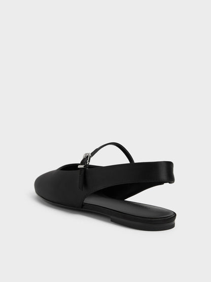 CHARLES & KEITH Premium | Imani Satin Slingback Flats - Black Textured