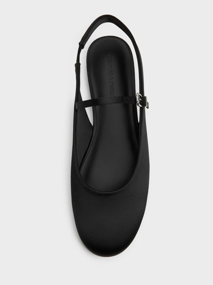 CHARLES & KEITH Premium | Imani Satin Slingback Flats - Black Textured