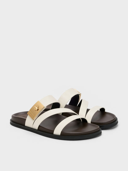 CHARLES & KEITH Recommended | Aelin Metallic-Buckle Strappy Sandals - White