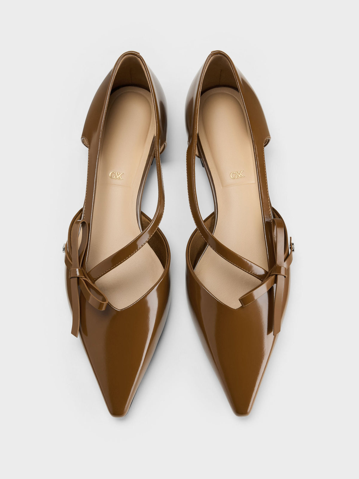 CHARLES & KEITH Sale | Anastasia Leather D'Orsay Flats - Brown