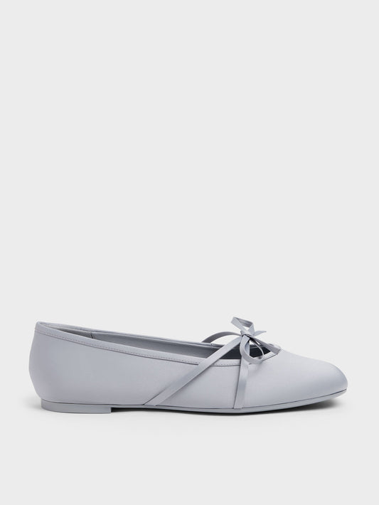 CHARLES & KEITH Top Pick | Satin Bow Ballet Flats - Grey