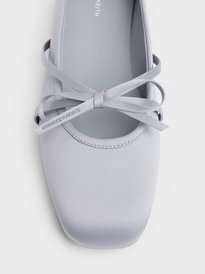 CHARLES & KEITH Top Pick | Satin Bow Ballet Flats - Grey