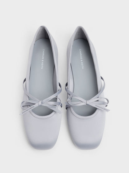 CHARLES & KEITH Top Pick | Satin Bow Ballet Flats - Grey