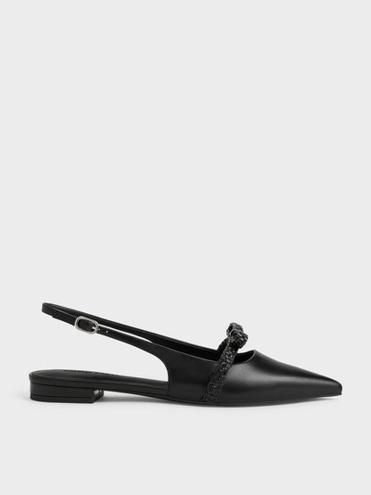 CHARLES & KEITH Everyday | Kaleen Woven-Bow Slingback Flats - Black